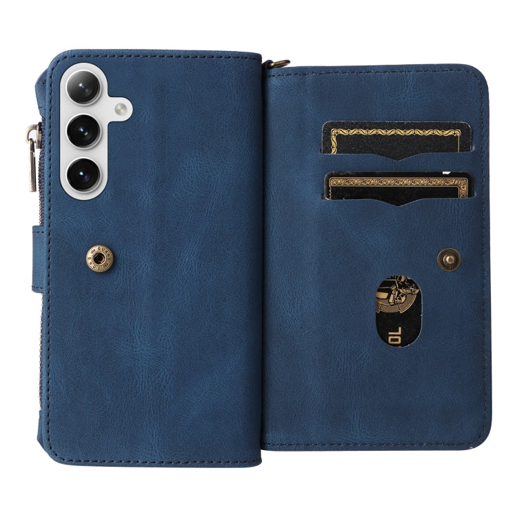 For Samsung Galaxy S25 / S24 5G Skin Feel Multi Card Slots Zipper Wallet Leather Phone Case(Blue)