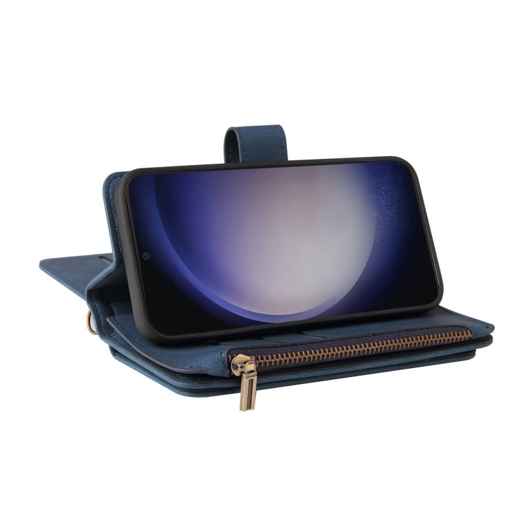 For Samsung Galaxy S25 / S24 5G Skin Feel Multi Card Slots Zipper Wallet Leather Phone Case(Blue) - Galaxy S25 5G Cases by PMC Jewellery | Online Shopping South Africa | PMC Jewellery | Buy Now Pay Later Mobicred