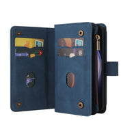 For Samsung Galaxy S25 / S24 5G Skin Feel Multi Card Slots Zipper Wallet Leather Phone Case(Blue)