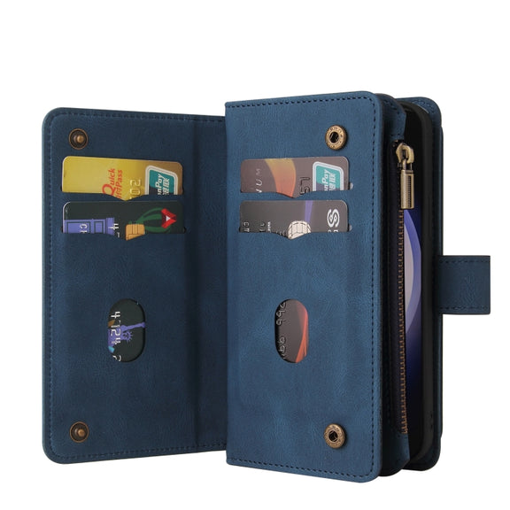 For Samsung Galaxy S25 / S24 5G Skin Feel Multi Card Slots Zipper Wallet Leather Phone Case(Blue)