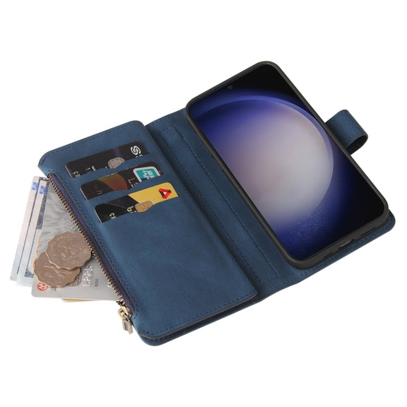 For Samsung Galaxy S25 / S24 5G Skin Feel Multi Card Slots Zipper Wallet Leather Phone Case(Blue)