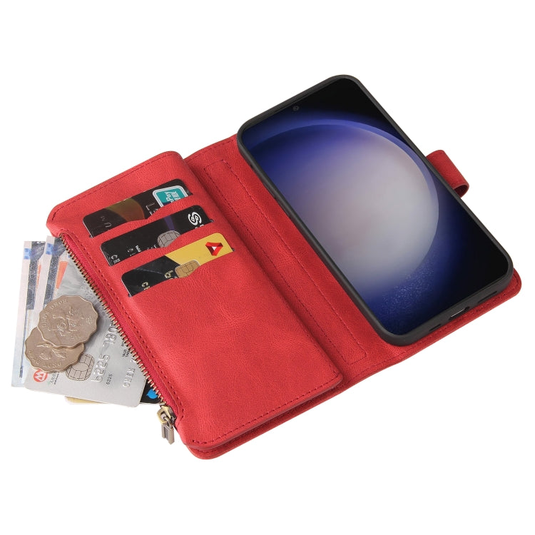 For Samsung Galaxy S25+ / S24+ 5G Skin Feel Multi Card Slots Zipper Wallet Leather Phone Case(Red)
