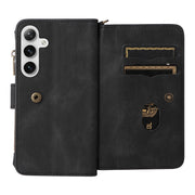 For Samsung Galaxy S25+ / S24+ 5G Skin Feel Multi Card Slots Zipper Wallet Leather Phone Case(Black)