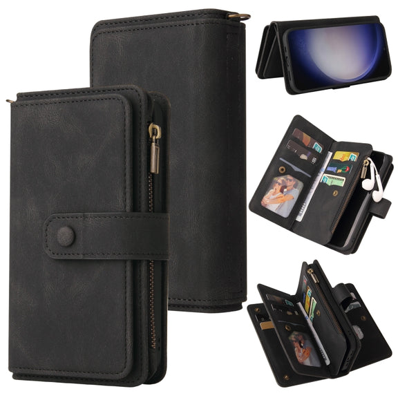 For Samsung Galaxy S25+ / S24+ 5G Skin Feel Multi Card Slots Zipper Wallet Leather Phone Case(Black)