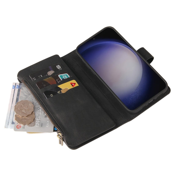 For Samsung Galaxy S25+ / S24+ 5G Skin Feel Multi Card Slots Zipper Wallet Leather Phone Case(Black)