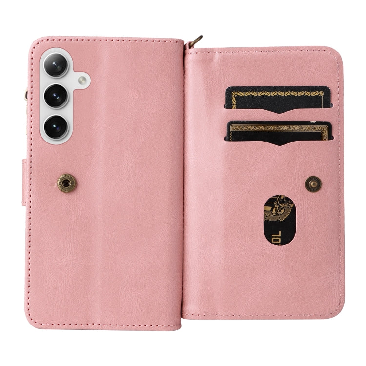 For Samsung Galaxy S25+ / S24+ 5G Skin Feel Multi Card Slots Zipper Wallet Leather Phone Case(Pink) - Galaxy S25+ 5G Cases by PMC Jewellery | Online Shopping South Africa | PMC Jewellery | Buy Now Pay Later Mobicred
