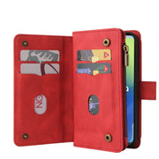 For Motorola Moto G04 / G24 Skin Feel Multi Card Slots Zipper Wallet Leather Phone Case(Red)