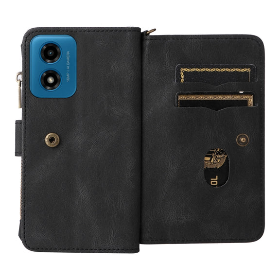 For Motorola Moto G04 / G24 Skin Feel Multi Card Slots Zipper Wallet Leather Phone Case(Black)