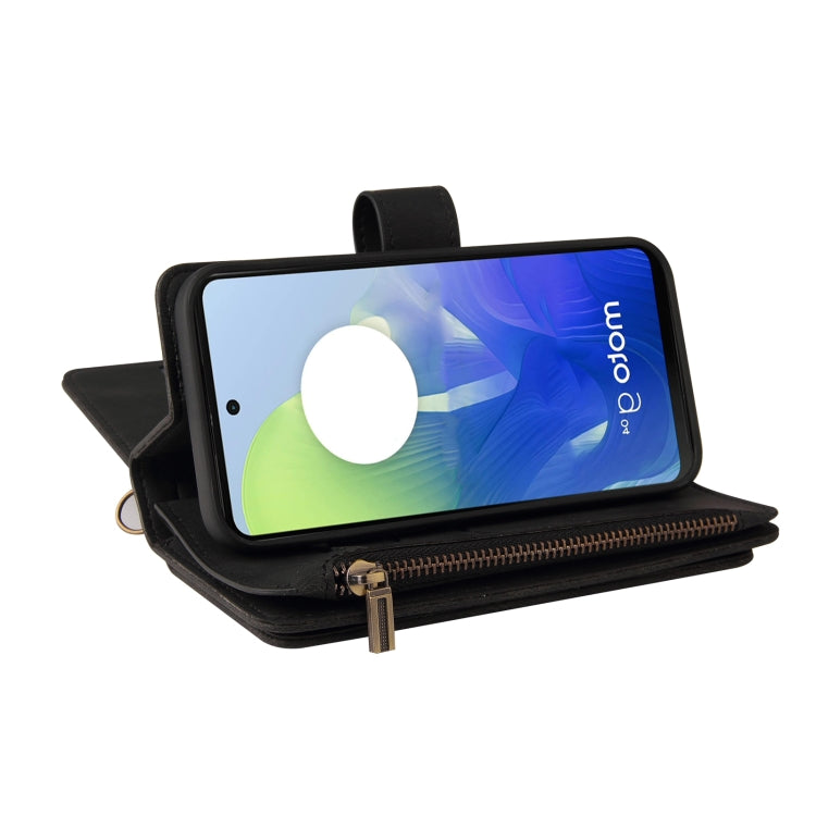 For Motorola Moto G04 / G24 Skin Feel Multi Card Slots Zipper Wallet Leather Phone Case(Black)