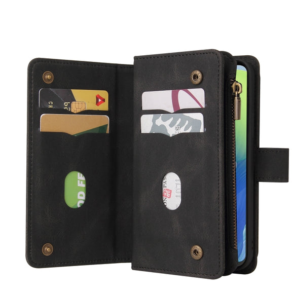 For Motorola Moto G04 / G24 Skin Feel Multi Card Slots Zipper Wallet Leather Phone Case(Black)