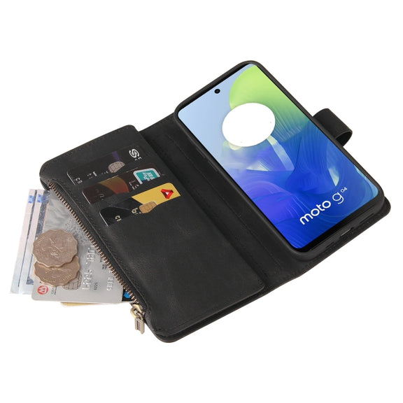 For Motorola Moto G04 / G24 Skin Feel Multi Card Slots Zipper Wallet Leather Phone Case(Black)