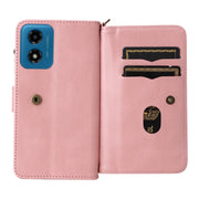 For Motorola Moto G04 / G24 Skin Feel Multi Card Slots Zipper Wallet Leather Phone Case(Pink)