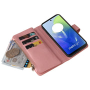 For Motorola Moto G04 / G24 Skin Feel Multi Card Slots Zipper Wallet Leather Phone Case(Pink)