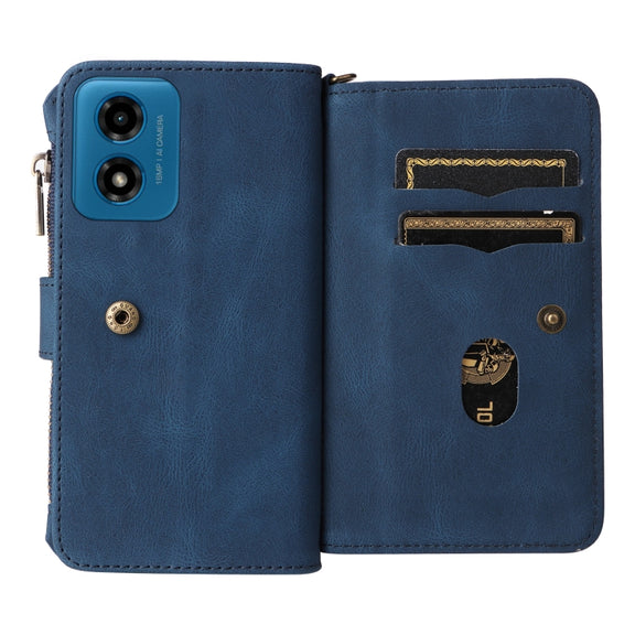 For Motorola Moto G04 / G24 Skin Feel Multi Card Slots Zipper Wallet Leather Phone Case(Blue)