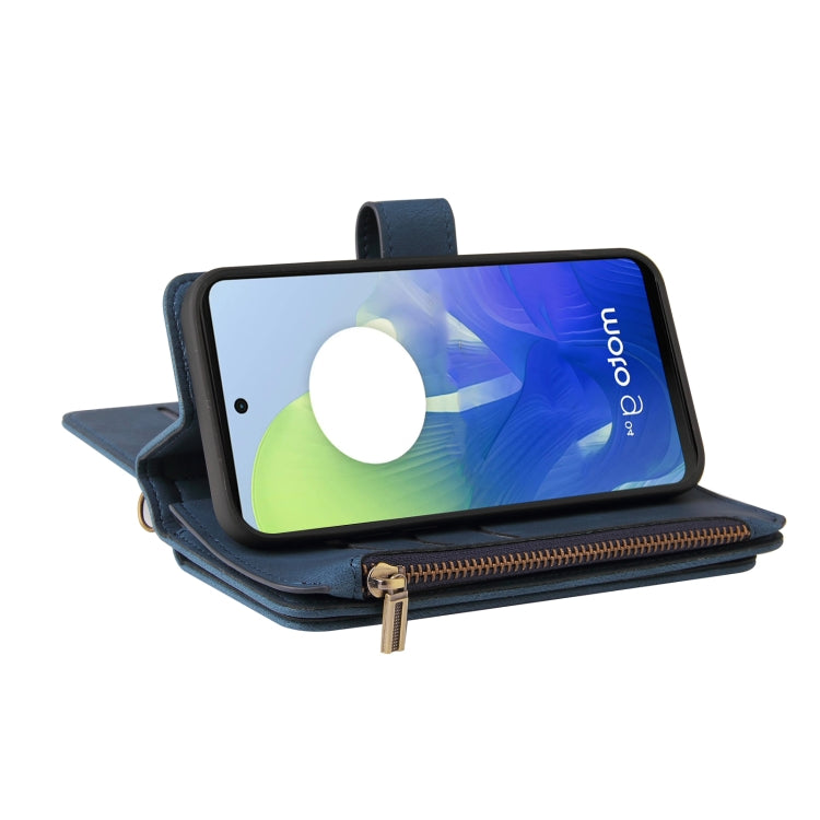 For Motorola Moto G04 / G24 Skin Feel Multi Card Slots Zipper Wallet Leather Phone Case(Blue)