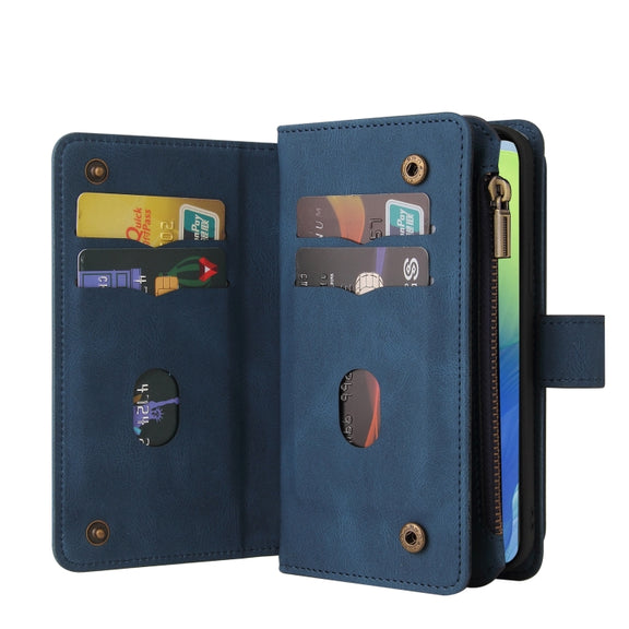For Motorola Moto G04 / G24 Skin Feel Multi Card Slots Zipper Wallet Leather Phone Case(Blue)