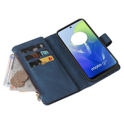 For Motorola Moto G04 / G24 Skin Feel Multi Card Slots Zipper Wallet Leather Phone Case(Blue)