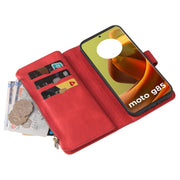 For Motorola Moto G85 Skin Feel Multi Card Slots Zipper Wallet Leather Phone Case(Red)