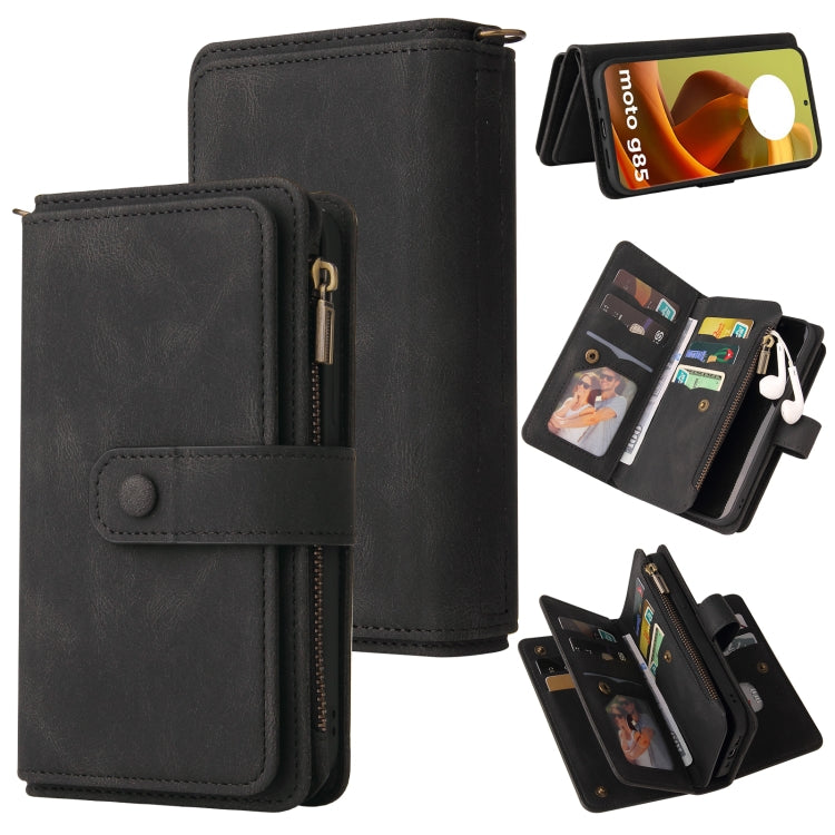 For Motorola Moto G85 Skin Feel Multi Card Slots Zipper Wallet Leather Phone Case(Black) - Motorola Cases by PMC TechLife | Online Shopping South Africa | PMC TechLife | Buy Now Pay Later Mobicred
