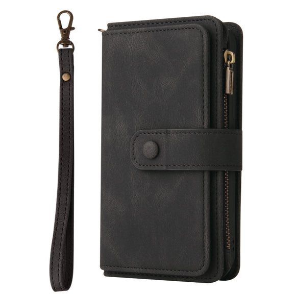 For Motorola Moto G85 Skin Feel Multi Card Slots Zipper Wallet Leather Phone Case(Black)