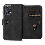 For Motorola Moto G85 Skin Feel Multi Card Slots Zipper Wallet Leather Phone Case(Black)