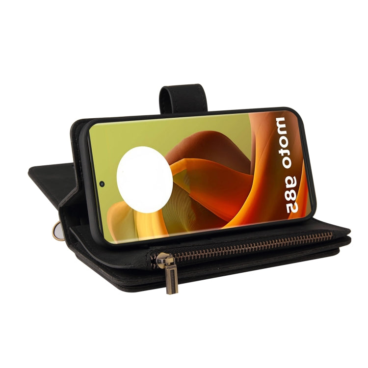 For Motorola Moto G85 Skin Feel Multi Card Slots Zipper Wallet Leather Phone Case(Black)
