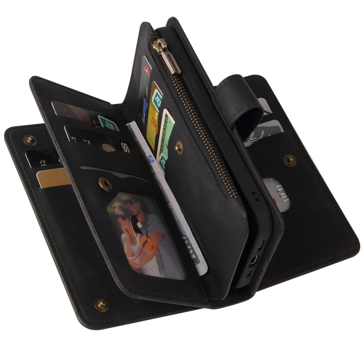For Motorola Moto G85 Skin Feel Multi Card Slots Zipper Wallet Leather Phone Case(Black)