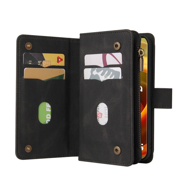 For Motorola Moto G85 Skin Feel Multi Card Slots Zipper Wallet Leather Phone Case(Black)