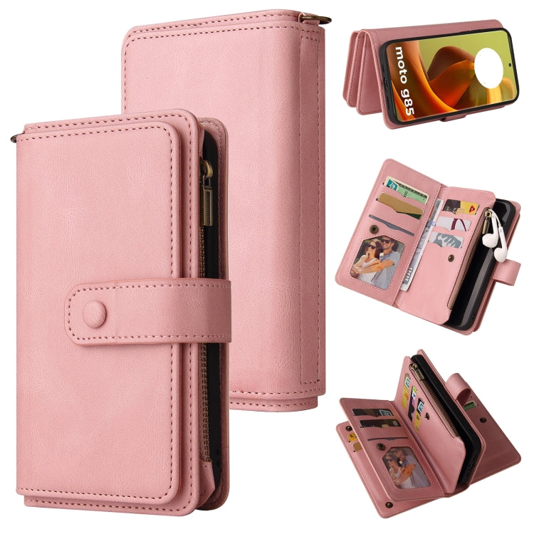 For Motorola Moto G85 Skin Feel Multi Card Slots Zipper Wallet Leather Phone Case(Pink) - Motorola Cases by PMC TechLife | Online Shopping South Africa | PMC TechLife | Buy Now Pay Later Mobicred