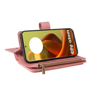 For Motorola Moto G85 Skin Feel Multi Card Slots Zipper Wallet Leather Phone Case(Pink)