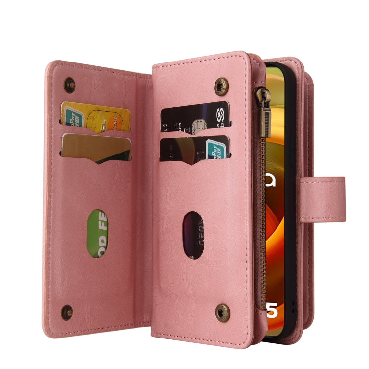 For Motorola Moto G85 Skin Feel Multi Card Slots Zipper Wallet Leather Phone Case(Pink)