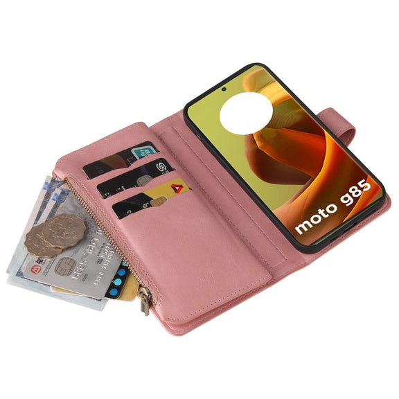 For Motorola Moto G85 Skin Feel Multi Card Slots Zipper Wallet Leather Phone Case(Pink)