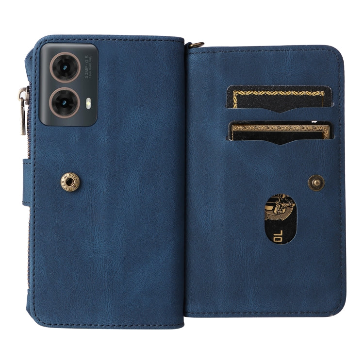 For Motorola Moto G85 Skin Feel Multi Card Slots Zipper Wallet Leather Phone Case(Blue) - Motorola Cases by PMC TechLife | Online Shopping South Africa | PMC TechLife | Buy Now Pay Later Mobicred
