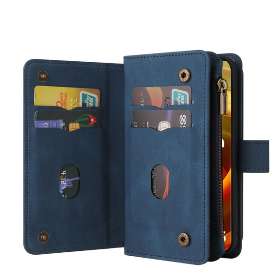 For Motorola Moto G85 Skin Feel Multi Card Slots Zipper Wallet Leather Phone Case(Blue)