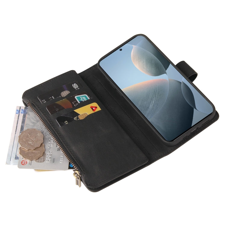 For Redmi K70 Skin Feel Multi Card Slots Zipper Wallet Leather Phone Case(Black) - Xiaomi Cases by PMC Jewellery | Online Shopping South Africa | PMC Jewellery | Buy Now Pay Later Mobicred