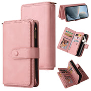 For Redmi K70 Skin Feel Multi Card Slots Zipper Wallet Leather Phone Case(Pink)