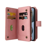 For Redmi K70 Skin Feel Multi Card Slots Zipper Wallet Leather Phone Case(Pink)