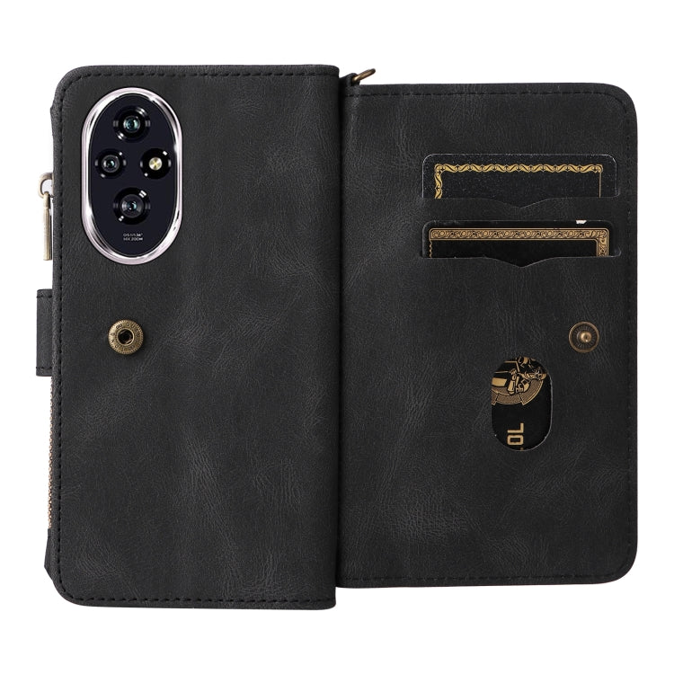 For Honor 200 Skin Feel Multi Card Slots Zipper Wallet Leather Phone Case(Black)