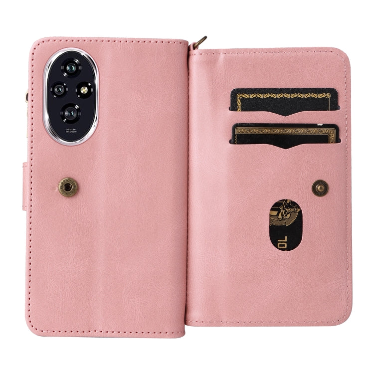 For Honor 200 Skin Feel Multi Card Slots Zipper Wallet Leather Phone Case(Pink)