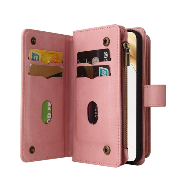 For Honor 200 Skin Feel Multi Card Slots Zipper Wallet Leather Phone Case(Pink)