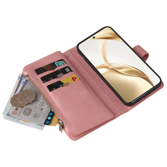 For Honor 200 Skin Feel Multi Card Slots Zipper Wallet Leather Phone Case(Pink)