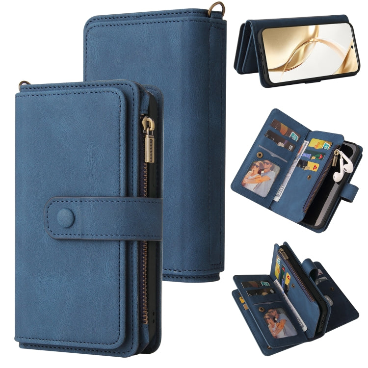 For Honor 200 Skin Feel Multi Card Slots Zipper Wallet Leather Phone Case(Blue) - Honor Cases by PMC TechLife | Online Shopping South Africa | PMC TechLife | Buy Now Pay Later Mobicred