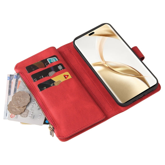For Honor 200 Pro Skin Feel Multi Card Slots Zipper Wallet Leather Phone Case(Red)