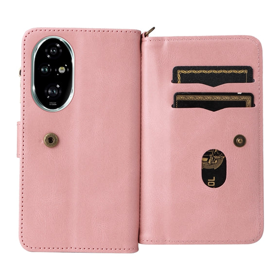 For Honor 200 Pro Skin Feel Multi Card Slots Zipper Wallet Leather Phone Case(Pink)
