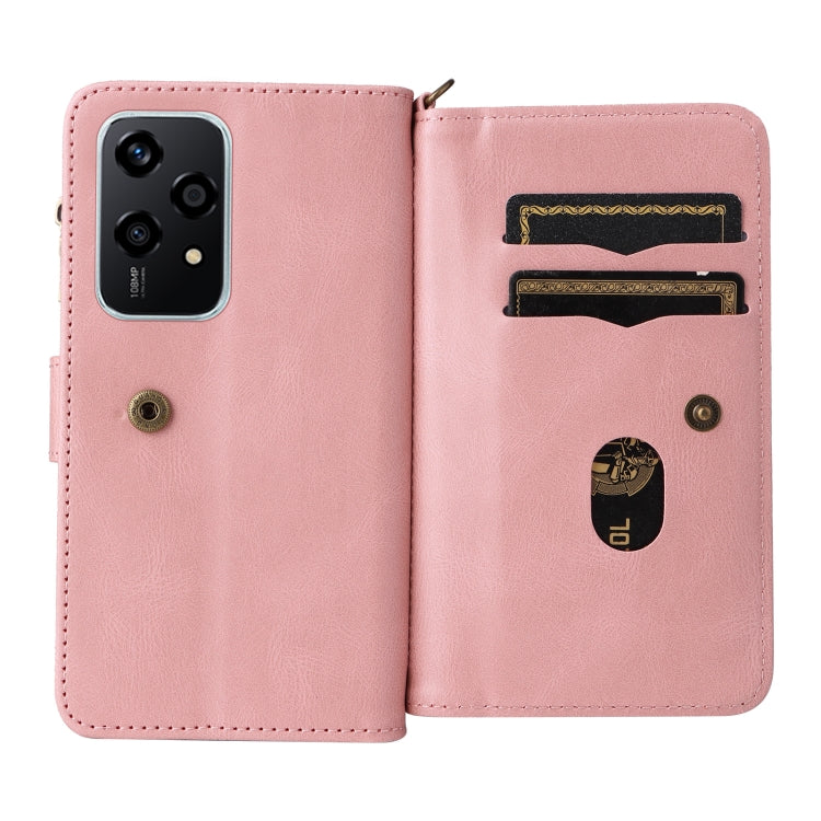For Honor 200 Lite Global Skin Feel Multi Card Slots Zipper Wallet Leather Phone Case(Pink)