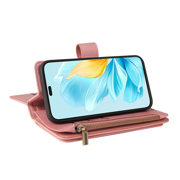For Honor 200 Lite Global Skin Feel Multi Card Slots Zipper Wallet Leather Phone Case(Pink)