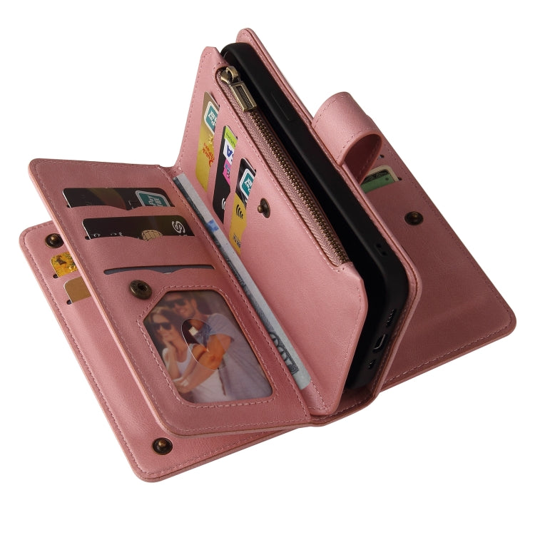 For Honor 200 Lite Global Skin Feel Multi Card Slots Zipper Wallet Leather Phone Case(Pink)
