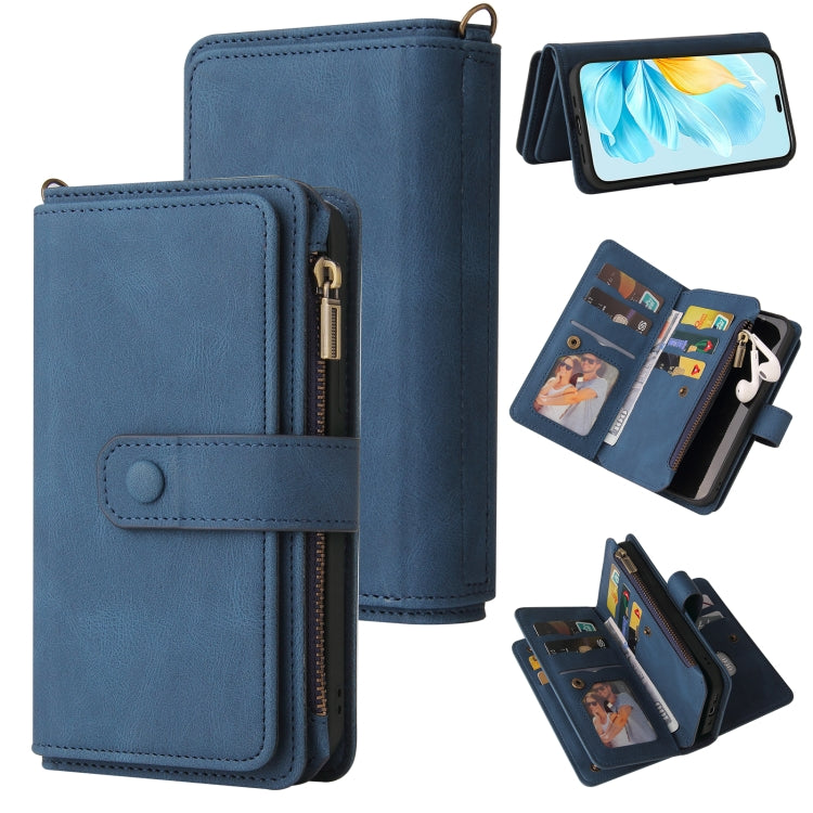 For Honor 200 Lite Global Skin Feel Multi Card Slots Zipper Wallet Leather Phone Case(Blue) - Honor Cases by PMC TechLife | Online Shopping South Africa | PMC TechLife | Buy Now Pay Later Mobicred