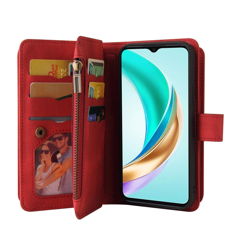 For Honor X6b Skin Feel Multi Card Slots Zipper Wallet Leather Phone Case(Red)