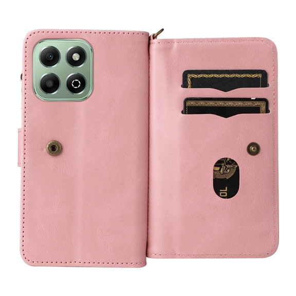 For Honor X6b Skin Feel Multi Card Slots Zipper Wallet Leather Phone Case(Pink)
